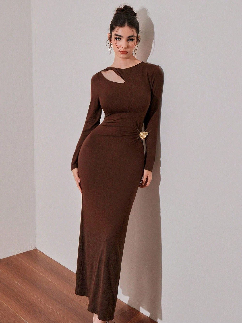 ZARA French Vintage Unique Cutout Long Sleeve Slim Fit Maxi Dress Spring Summer